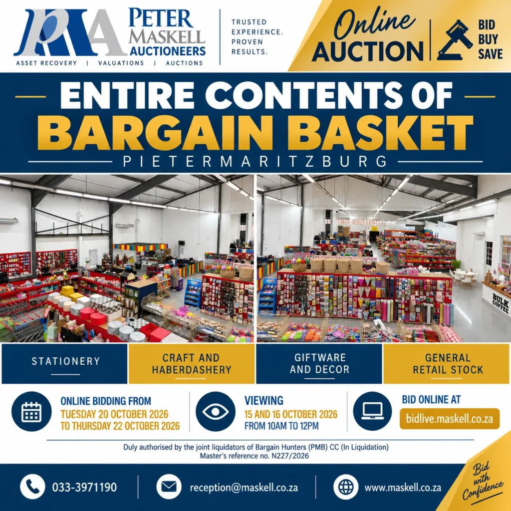 Peter Maskell Auctions - Bargain Basket Pietermaritzburg – Entire Contents Urgent Online Auction
